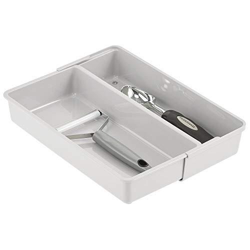 mDesign Cubertero extensible – Prácticos organizadores de cubiertos con 2 compartimentos para la cocina – Separador de cajones antideslizante de plástico sin BPA para armarios y cómodas – gris claro