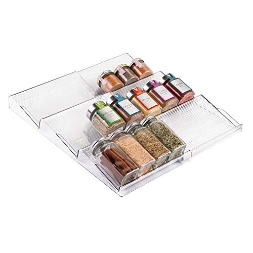 mDesign Estantería para botes de especias especial para cajón – práctico accesorio de cocina para organizar especias – Especiero con 3 niveles – Color: transparente/metálico