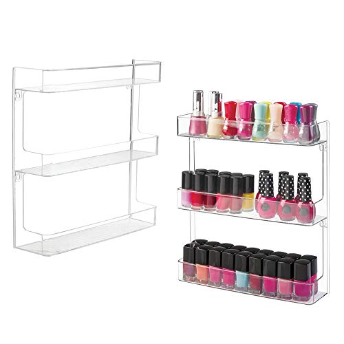 mDesign Estantes para esmaltes de uñas – Elegante organizador de cosméticos para el baño – Prácticos estantes de pared para guardar medicamentos – 3 baldas – Transparente - Paquete de 2