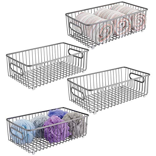 mDesign Juego de 4 cestas de almacenaje en metal con asas integradas – Gran caja organizadora con atractivo diseño en malla de alambre – Ideal como organizador de baño para cosméticos – gris oscuro