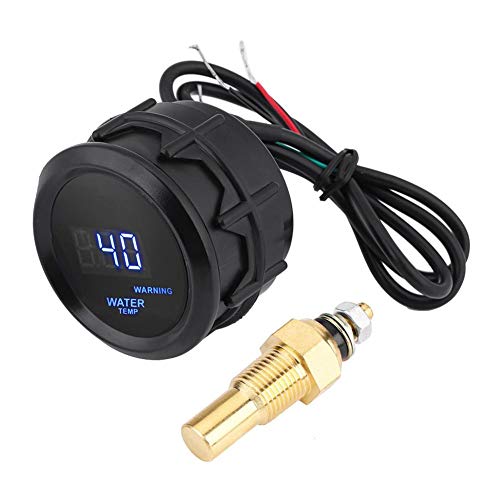 Medidor de temperatura del agua, 2 pulgadas 52mm Coche Azul LED Digital Temperatura del agua Fahrenheit Kit de medidor con sensor de temperatura Lectura de indicador negro: 104-300 ℃