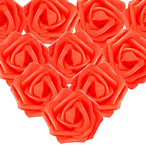 MEJOSER 50pcs Flores Rosas Artificiales en Espuma Cabezas de Rosa 7cm Rosas Falsas Decoración Boda Mesa Fiesta San Valentín Hogar Manualidades Oso Color Rojo