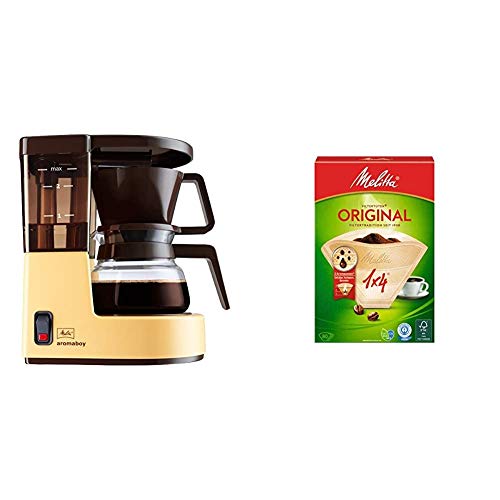 Melitta Cafetera de filtro con jarra de vidrio, Para 2 tazas de café, Aromaboy, Crema, 1015-03 + 1x4 Filtro Original para Máquina de Café