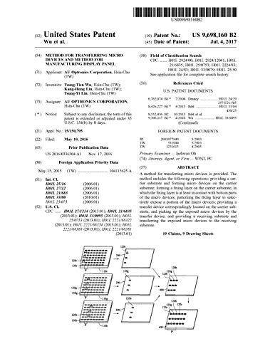 Method for transferring micro devices and method for manufacturing display panel: United States Patent 9698160 (English Edition)