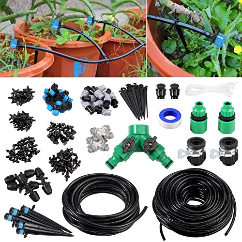 Micro Drip Irrigation Kit, 40m/131ft（40M+10M） Garden Irrigation System with Adjustable Nozzle Sprinkler Sprayer&Dripper Automatic Patio Plant Watering Kit Misting Cooling System for Greenhouse,Lawn