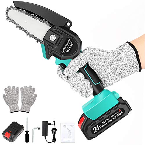 Mini Motosierra De Mano Sierra De Cadena EléCtrica PortáTil De 4 Pulgadas Motosierra De Tijeras De Podar De 24V 2Ah Cadenas Para Cortar Madera De Patio,Mini chainsaw