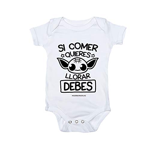 Missborderlike - Body manga corta blanco, si comer quieres llorar debes, Talla 12