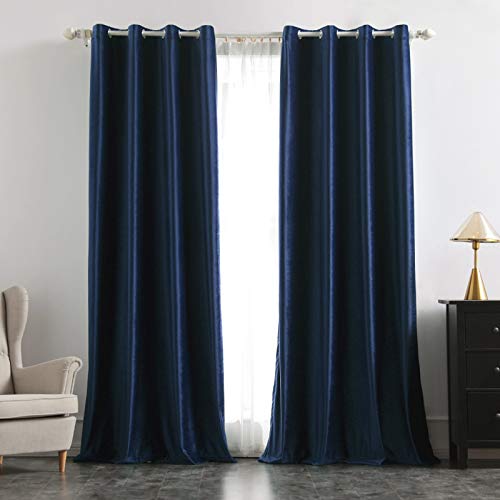 MIULEE Regalo Cortina Opaca Larga Terciopelo de Ventana con Ollaos Anti-Ruido Monocromática para Salón Habitación Dormitorio Dos Paneles de 140x225cm Azul Marino