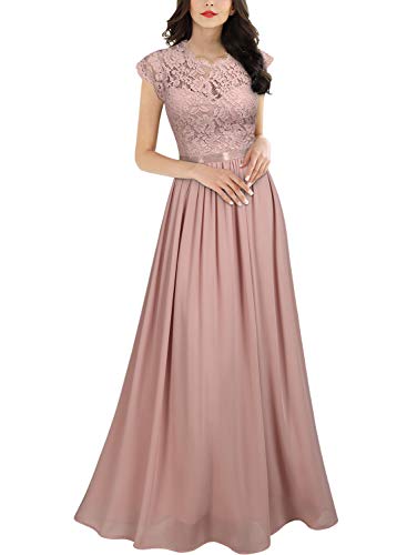 Miusol Elegante Encaje Gasa Fiesta Vestido Largo para Mujer Rosa XX-Large