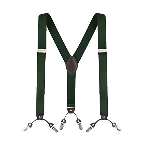 MLM Tirantes Hombres Tirantes Para Hombres Heavy Duty 6 Clips Wide 1.4"Y Shape Back Elastic Durable Suspenders Thicken Wide Clips Para Metales (Garantía de un año) (Verde)