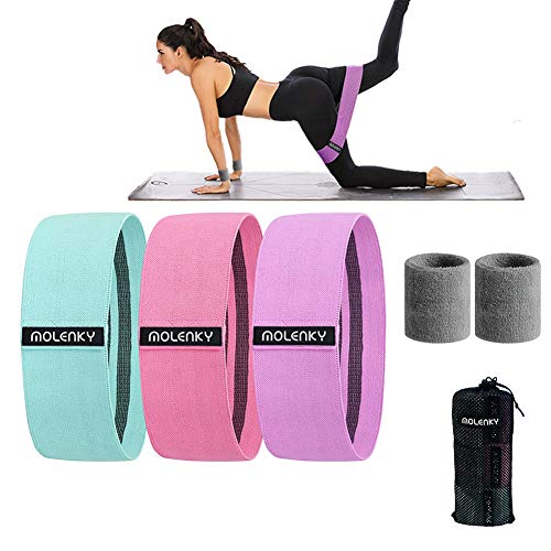 MOLENKY Conjunto de Bandas de Resistencia, Bandas de Bucle de Ejercicio Físico con 2 Muñequeras para, 3 Niveles de Resistencia Diferentes Diseño Antideslizante para Gimnasio en Casa Yoga Pilates