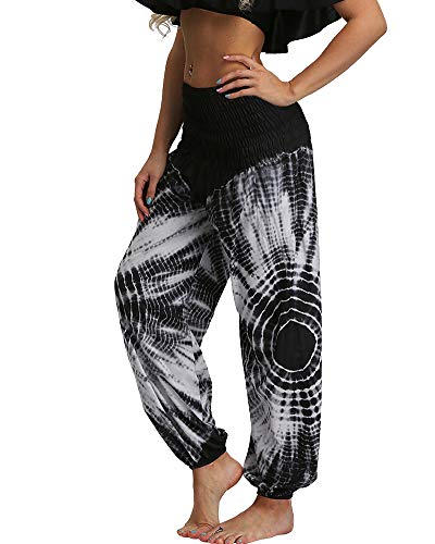 Mujer Pantalones Hippies Estampado Verano Cintura Alta Elastica Yoga Pants con Bolsillos Color 080 One Size