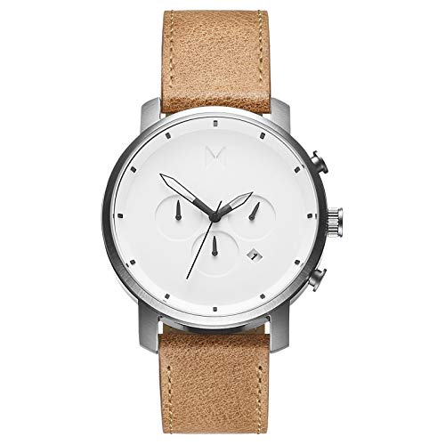 MVMT Reloj de pulsera para hombre, esfera blanca, correa de piel de color marrón claro - MC01WT