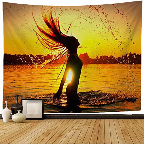 N\A Tapiz de Pared Modelo de Color Disfrutando Chica Salpicaduras Movimiento Agua Cuerpo Vacaciones Brisa Océano Sol Su diseño Persona Tapiz Tapiz de Pared Tapiz de Playa para decoración del hogar