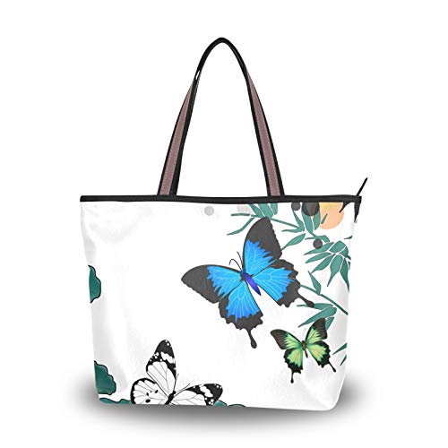 NaiiaN Bolsos Mariposa Loto Bambú Estilo chino Bolso de mano Monedero Compras Bolsos de hombro Correa liviana para mujeres niñas estudiantes