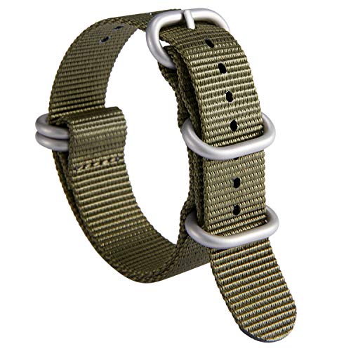 NATO Zulu Correa de Reloj G10 Premium Nylon Balístico Reemplazo de Reloj para Hombre 18mm 19mm 20mm 21mm 22mm 23mm 24mm con Servicio Pesado 5 Anillos Hebilla de Acero Inoxidable