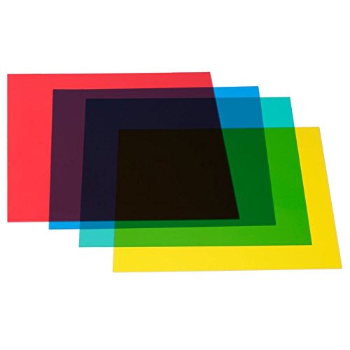 Neewer® - Juego de 4 geles de corrección de color de 30 x 30 cm, hoja de película de filtro de gel para luz de vídeo, luz estroboscópica de flash de estudio, incluye: (1) Gel de color rojo + (1) Gel de color amarillo + (1) Gel de color verde + (1) Gel de 