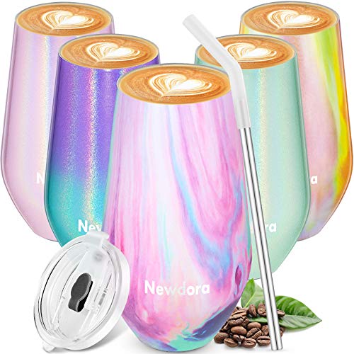 Newdora Termo Cafe 500ml, Tazas Café de Acero Inoxidable con una Pajita Reutilizable y dos Cepillos de Limpieza, taza termo cafe para llevar, Vaso termico, Oficina, Deporte, Viaje (arcoiris)