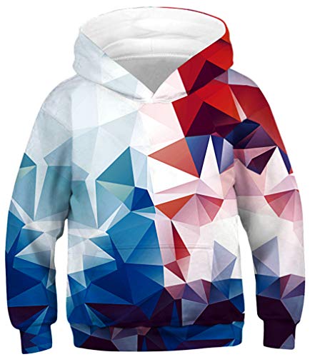 Ocean Plus Niño Colorido 3D Sudaderas con Capucha Adolescentes Pull-Over Kids Sudadera Manga Larga Hoodie (XS (Altura: 115-120cm), Geometría roja y Azul)