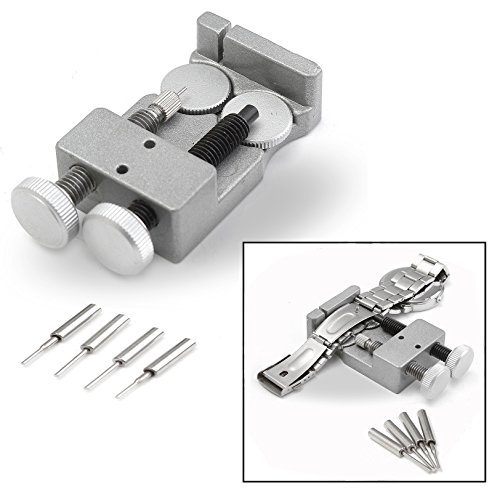 OFKPO Tornillo de Doble Reloj Banda Correa Link Pin Remover Kit de Herramientas de Reparación con 4 Pines Extra para Todo Tipo de Metal Reloj Banda o Pulseras para Relojeros