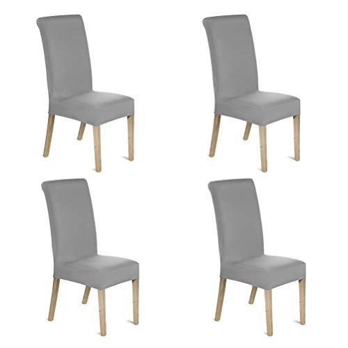 OFNMY Juego de 4 fundas de silla modernas para sillas de comedor, elásticas, con respaldo alto, extraíbles y lavables, fundas protectoras para sillas de comedor, hotel, boda, hogar, cocina (gris)