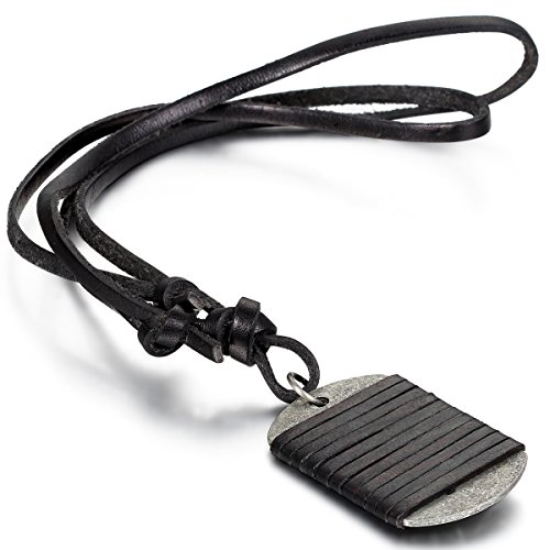 OIDEA Collar Hombre Piel Dog Tag Ajustable Moda Cuero Negro Buen Regalo para Hombre