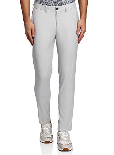 oodji Ultra Hombre Pantalones Clásicos Ajustados, Gris, 46