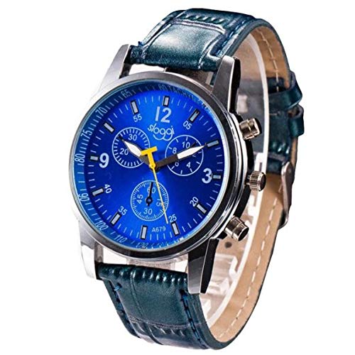 OPAKY Reloj Análogo para Hombre de Cuero de Imitación de Cocodrilo de Moda Relojes de Pulsera PU Acero Inoxidable Largo 24 cm