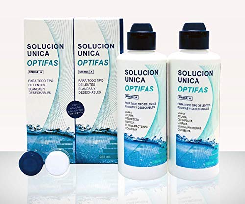 OPTIFAS Solución Única para lentes de contacto. Pack 2x 365ml con Estuche Portalentes