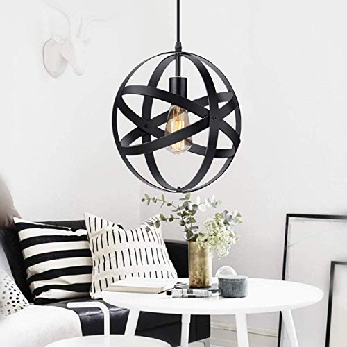 Oursun Lámpara Colgantes Industriales Vintage de Metal - Φ30cm de Bombillas E27, Luz Colgante Retro Lámpara de Techo Interior para Cocina, Sala, Comedor, Dormitorio, Negro