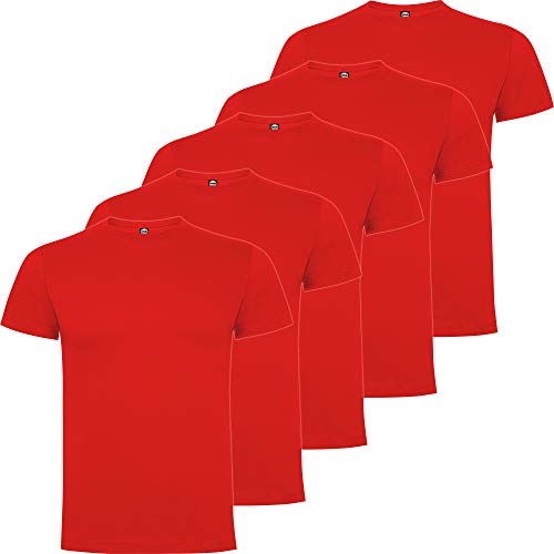Pack 5 | Camiseta Algodón Hombre | Camiseta Básica Hombre Premium | Manga Corta (Rojo, XL)