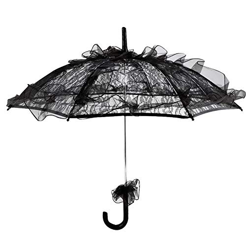 Paraguas de encaje de color negro para mujer, decoración de fiesta, baile o fotografía