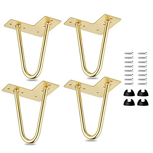 Patas de mesa La Vane de 4 piezas, estilo moderno, para muebles, de metal, con protector de suelo y tornillos para escritorio, armario, mesita de noche (4 pulgadas / 10 cm, patas de muebles, dorado)