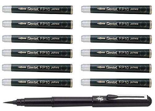 Pentel Bolígrafo, incluye cartuchos de color negro, bolígrafo de bolsillo, rellenable, impermeable, resistente a la luz, negro, mit 12 Patronen