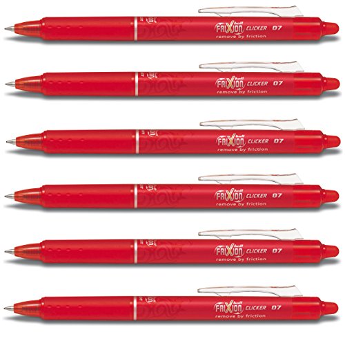 Pilot Frixion Clicker - Rotulador de bola (punta retráctil, grosor de trazo 0,7 mm (tamaño mediano), color rojo 6er Pack