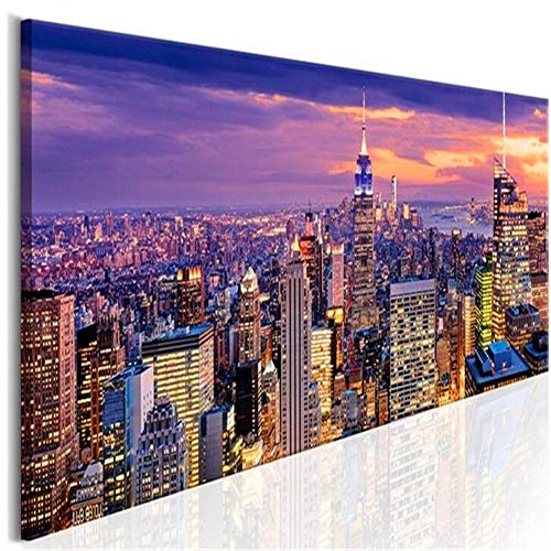 Pintura Diamante Kits 5D DIY Diamond Painting Completo Taladro Talla Grande Taladro Redondo Vista nocturna púrpura de Nueva York Manualidades de la Pared del Hogar Punto de Cruz Bordado H75-30x60cm