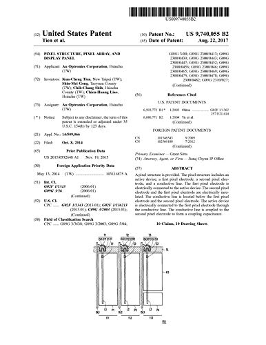 Pixel structure, pixel array, and display panel: United States Patent 9740055 (English Edition)