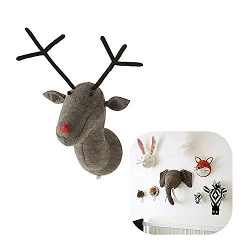 PLUS PO Decoracion Habitacion Niña Colgador De Llaves Animal Adorno de la Cabeza Regalo de Juguetes Gancho de la Pared Gray elk