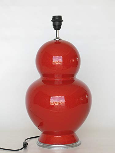 POLONIO Lampara de Ceramica Sobremesa Grande de Salon Color Rojo de 40 cm E27, 60 W - Pie de Lámpara de Cerámica Rojo