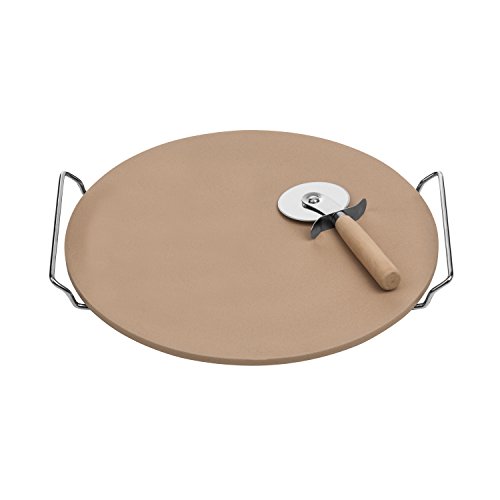 Premier Housewares – Cortador de Pizza de Piedra y Set con gres Junta/Cromo Soporte, Natural, gres, Natural, 4 x 35 x 33 cm