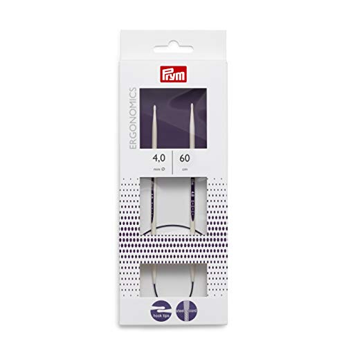 Prym – Agujas de Tejer Circular (diseño ergonómico, Metal, Multicolor, 4 mm, 60 cm de Longitud