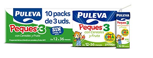 Puleva Peques Leche De Crecimiento Tipo 3 con Frutas y Cereales - 10 packs de 3 minibriks de 200 ml