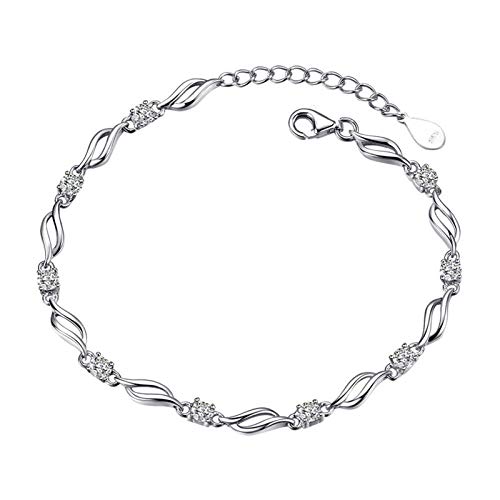 Pulsera Madre,Pulsera Dia de la Madre,S925 Pulsera De Plata Esterlina para Mujer, Pulsera De Circón De Temperamento De Moda, Tamaño 15 + 3 Cm Ajustable