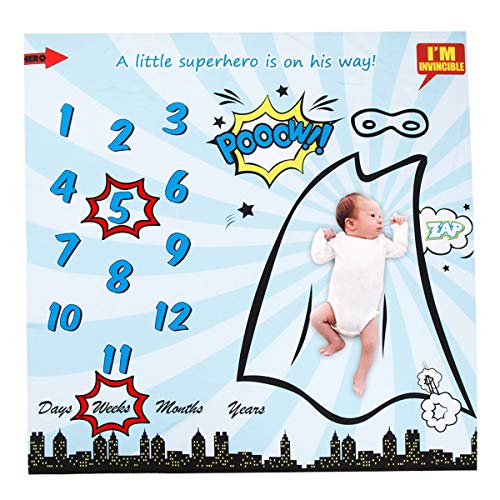 Puseky Manta de Hito Mensual Superhero Print Baby + 2 * Marco | Bebé niño niña fotografía telón de fondo foto prop (Color : White+Blue, Size : 40 * 40 inch)