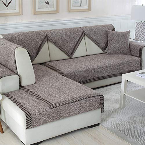 QSCV Seccional Cubiertas De Couch,Lavabile Funda Sofa Ajustables para Salon Perros Mascotas,Antideslizante Protector De Muebles En Forma De L Protector De Sofá-Marrón 110x240cm(43x94inch)