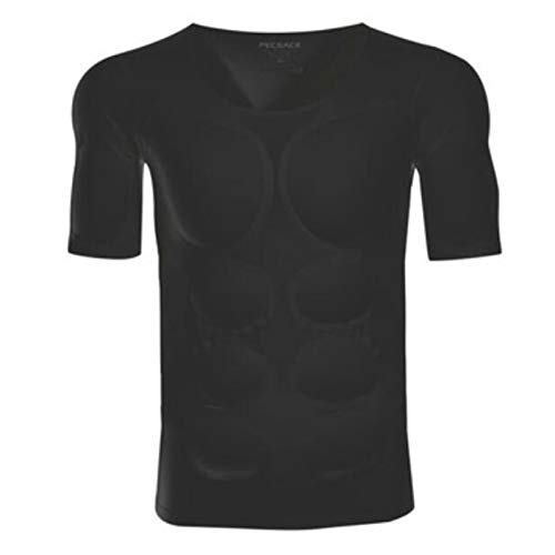 QWA Adulto Falso Cofre Abdominal Músculo Camiseta, Simulado Músculo Módulo Desmontable Almohadilla Ropa Interior para Boda Entrevista (Color : Black 4, Size : Medium)