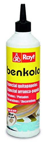 Rayt 496-07 Benkola Quitapapeles: Producto para retirar Pintados y Decorativos. Diluir dependiendo del Tipo de Papel: 5 a 10 litros de Agua por Botella, 500gr