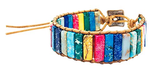 Reclaiming Zen Pulsera De Cuero Con Piedra De Jaspe De La Antigua Sabiduría De Los 7 Chakra