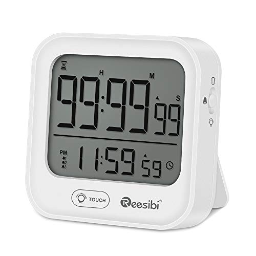 Reesibi Temporizador de Cocina con 3 Despertadores, Cronómetro, Reloj Despertador, Temporizador Digital con Respaldo Magnético Soporte, Luz de Fondo, Tiempo de Ciclo, Cuenta atrás, Timer