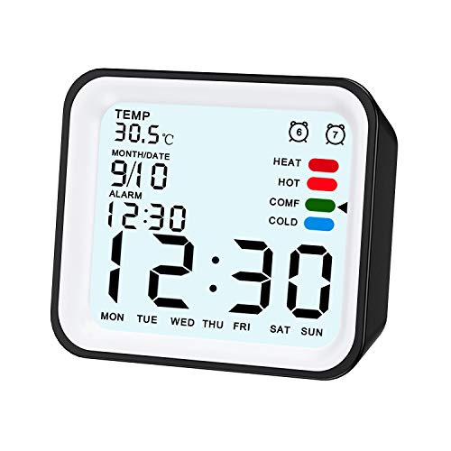 Reloj Despertador Digital,4 Pulgadas Silencioso Simple Portátil Despertador luz LCD doble Alarma Función de Repetición Funciona con Pilas para Cocina Dormitorio Escritorio Reloj de Mesa